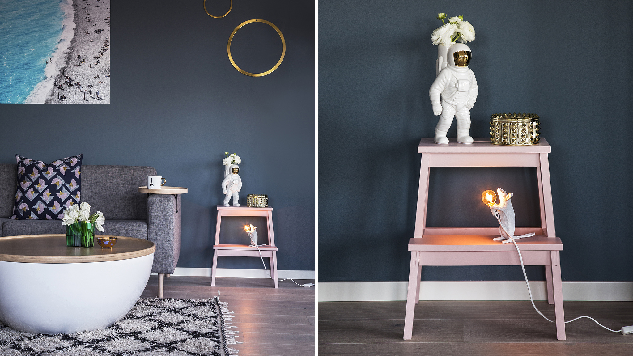AimForHappiness Peony malt på en krakk