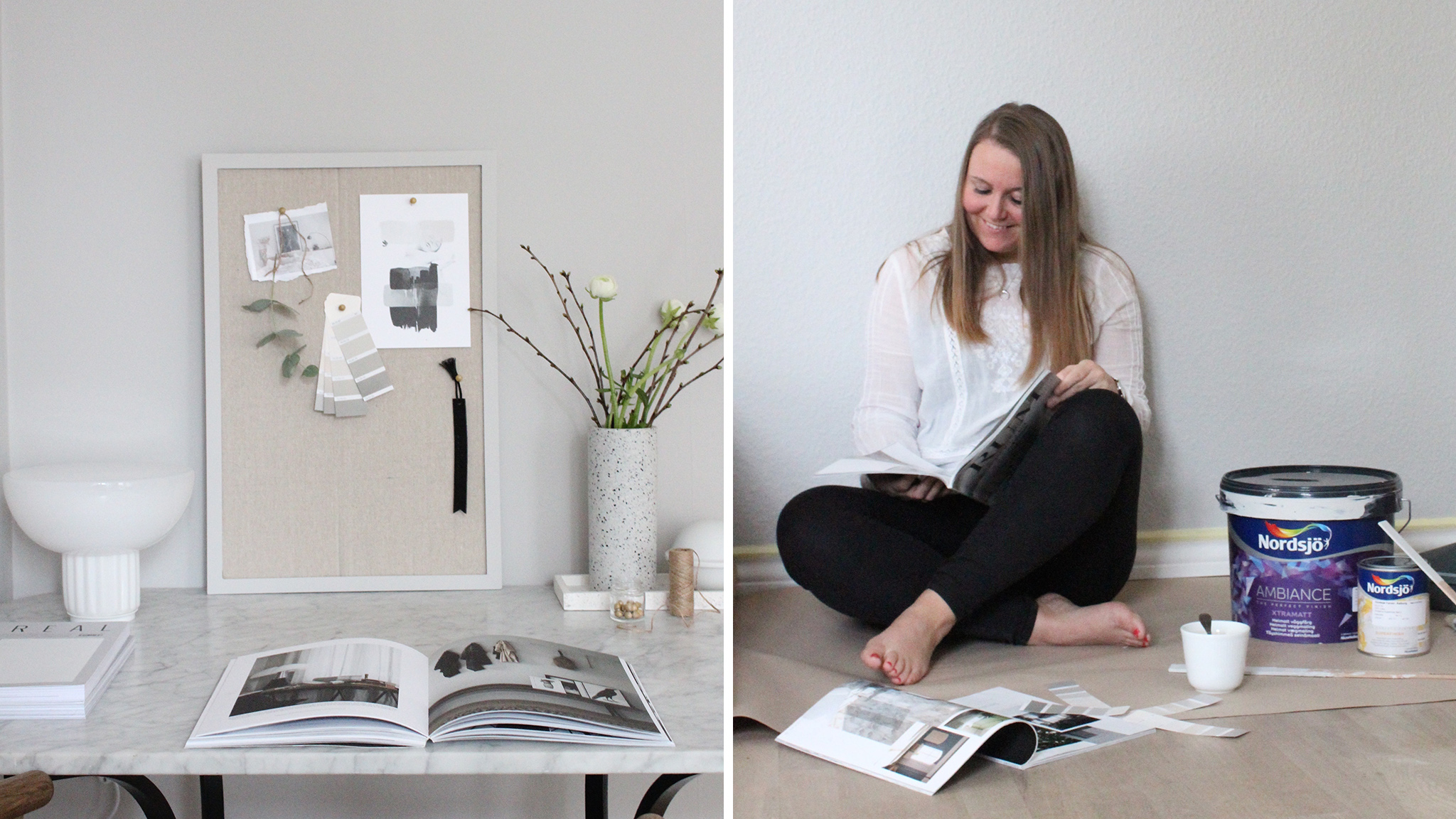 Carla lager et moodboard Moodrboard er et nyttig verktøy når du skal velge farge