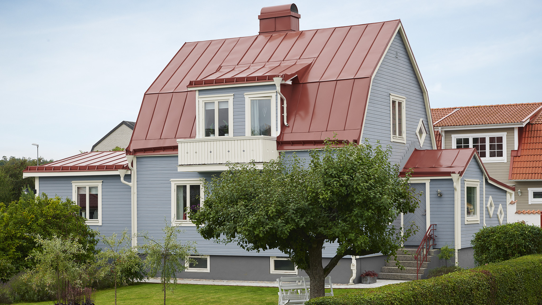 Blå farge på fasaden Blå farge på fasaden